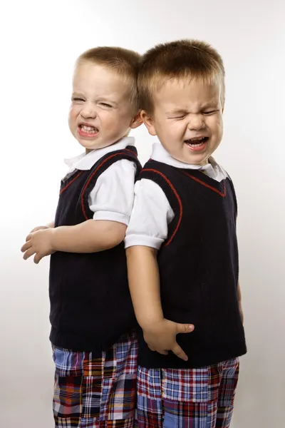 Twin boy brothers crying. — Stock Photo, Image