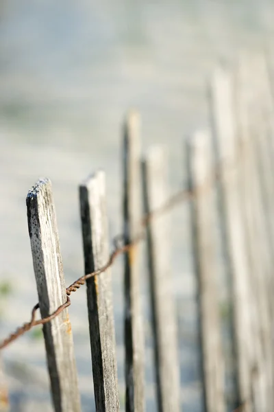 Fából készült kerítés a strandon. — Stock Fotó