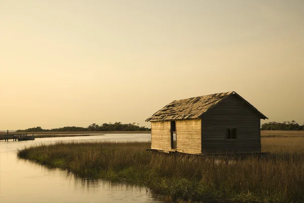 Gebouw in wetland marsh. — Stockfoto