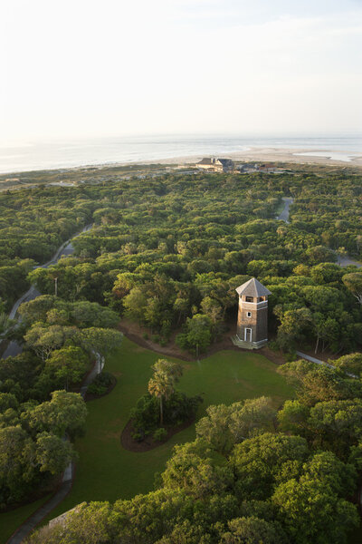 Tower in coastal park.