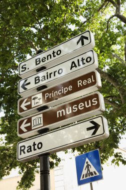 Directional and Pedestrian Crossing Signs in Lisbon clipart