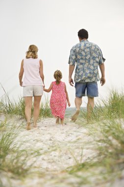 plaj doğru yürürken aile.