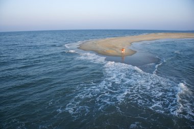 Aerial of couple on beach. clipart