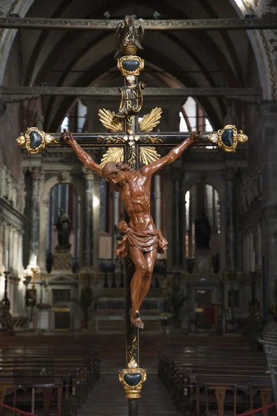 Church interior with Crucifixion. — Stock Photo, Image