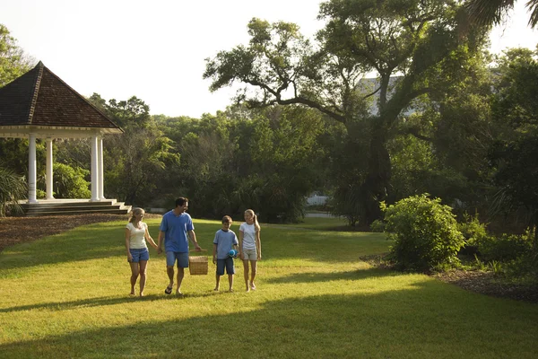 Familie wandelen in park. — Stockfoto