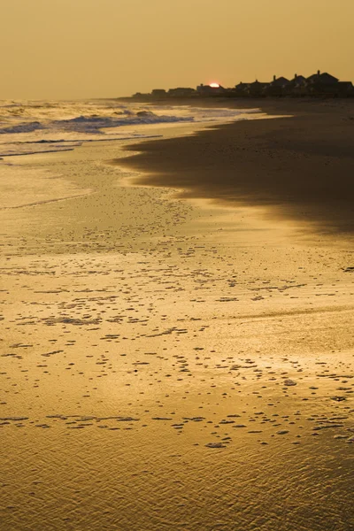 Gyllene stranden i solnedgången. — Stockfoto