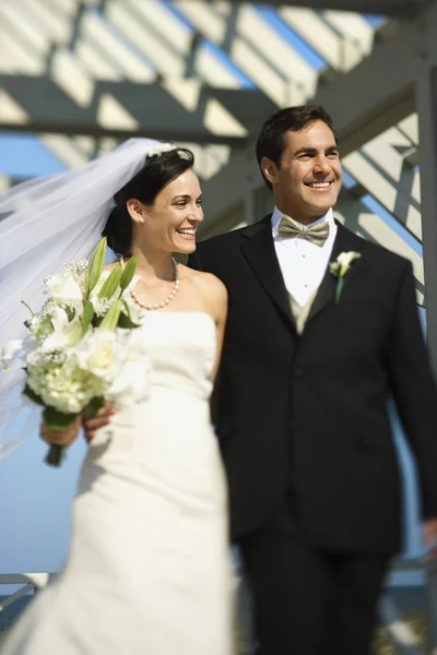 Bruden och brudgummen promenader. — Stockfoto