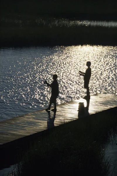 Jungen angeln auf dem Dock. — Stockfoto