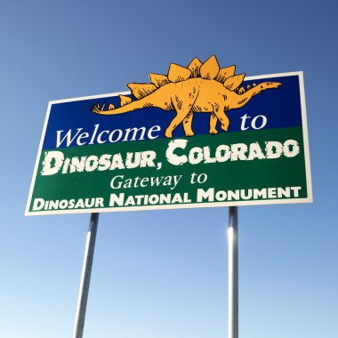 hoş geldiniz işareti dinozor, colorado.