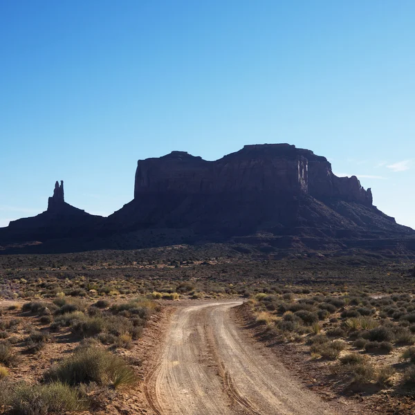 Onverharde weg en woestijn. — Stockfoto