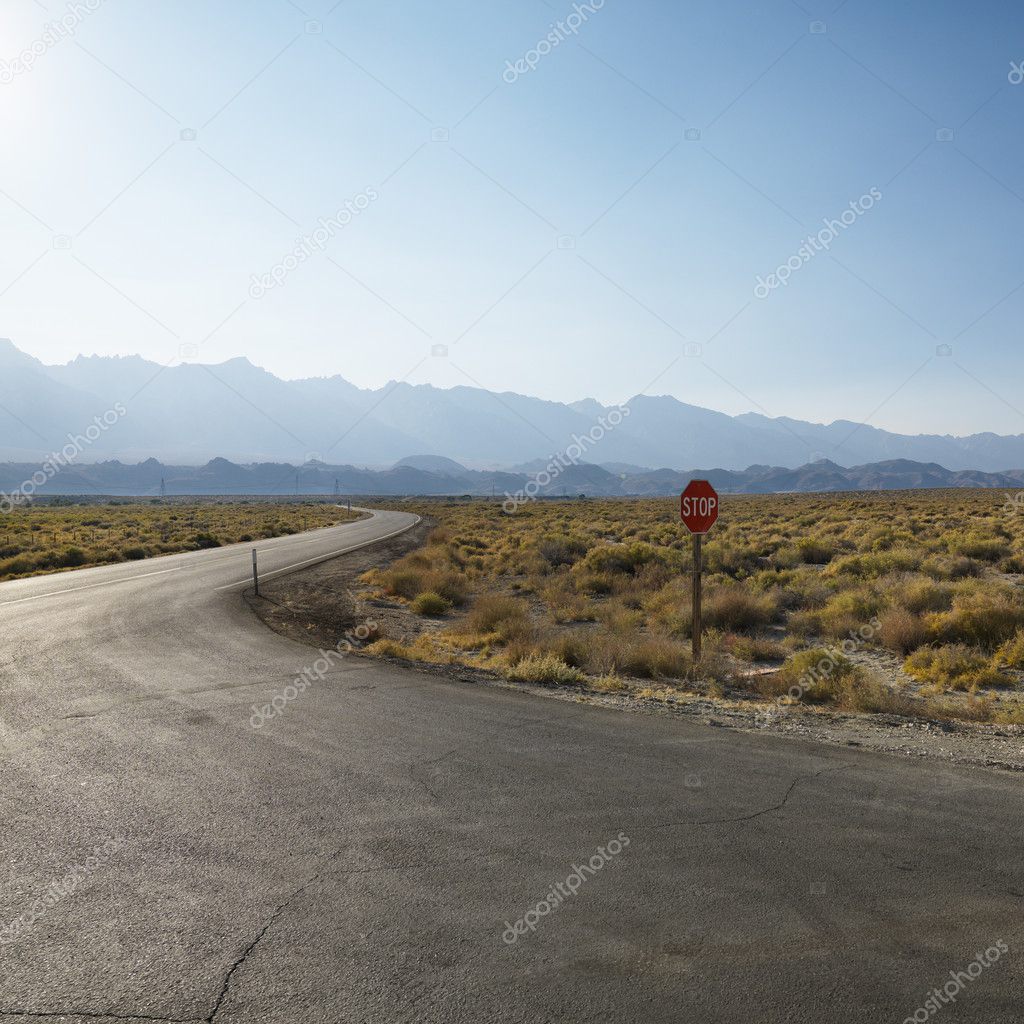 Isolated road with stop sign.