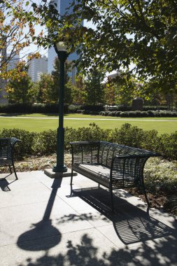Empty bench in urban park. clipart