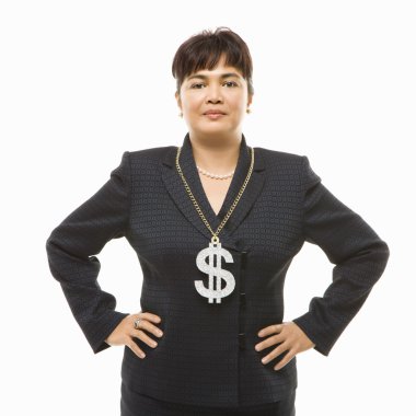 dolar işareti olan iş kadını.