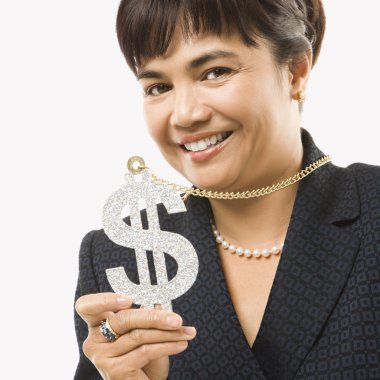 Woman wearing dollar sign. clipart