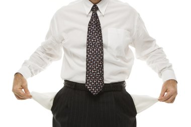 Businessman empty pockets. clipart