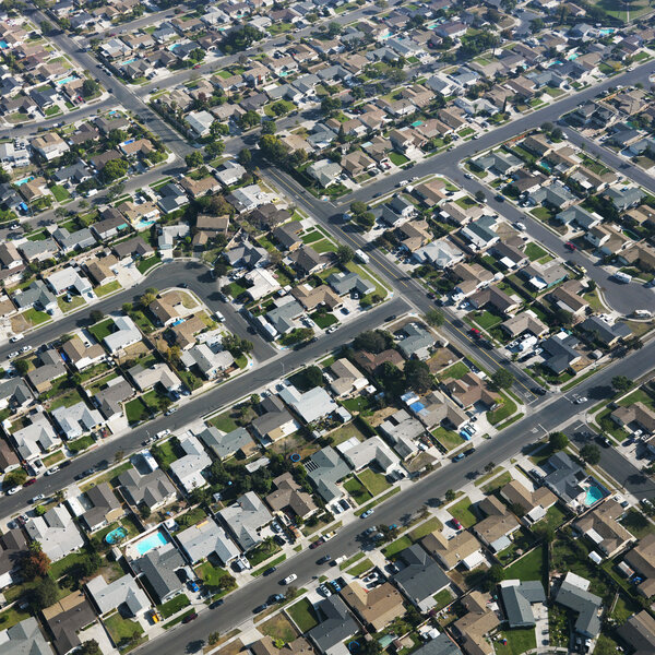 Aerial view of residential urban sprawl in southern California.