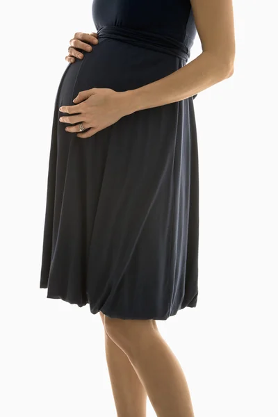 Holding a terhes nő hasa. — Stock Fotó
