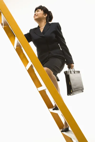 Podnikatelka šplhací žebřík. — Stock fotografie