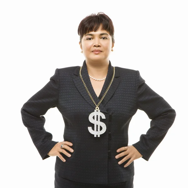 Geschäftsfrau mit Dollarzeichen. — Stockfoto
