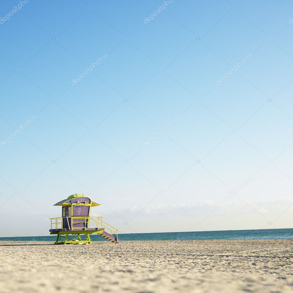 Lifeguard tower on beach.