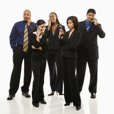 Business group on cellphones. clipart