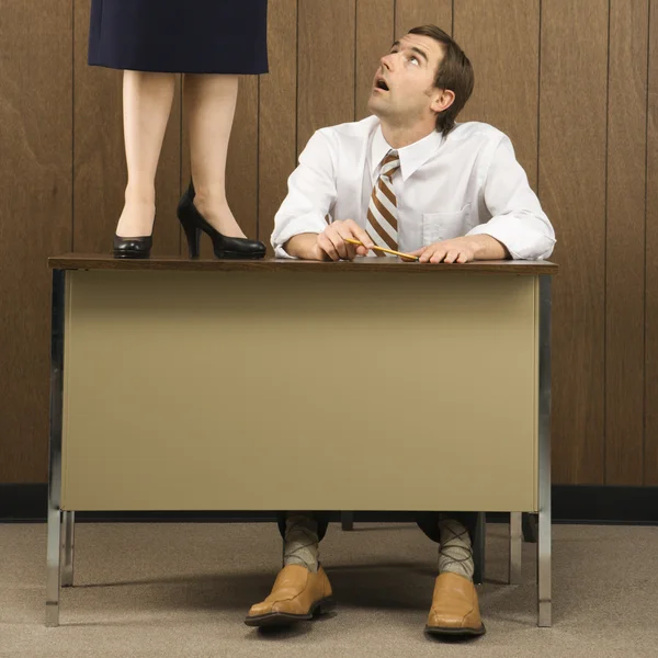 Woman and man in workplace. — Stock Photo, Image