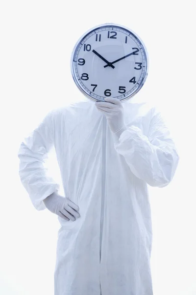 Homem de risco biológico com relógio . — Fotografia de Stock