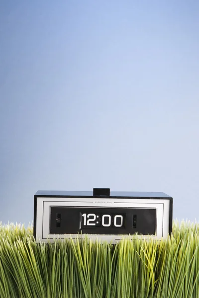 Retro klocka i gräs. — Stockfoto