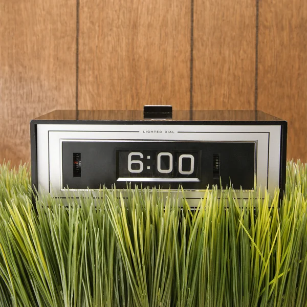 Retro-Uhr im Gras. — Stockfoto