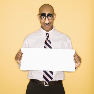 Man holding blank sign. clipart