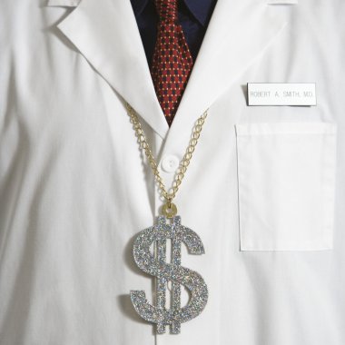 Doctor wearing dollar sign. clipart