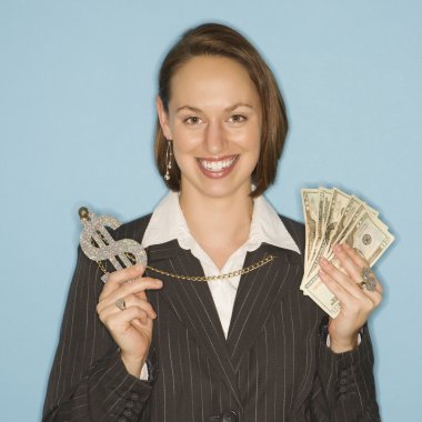 Businesswoman with money. clipart