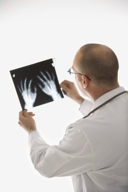 Doctor looking at xrays. clipart