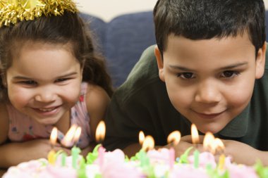 Kids and birthday cake. clipart