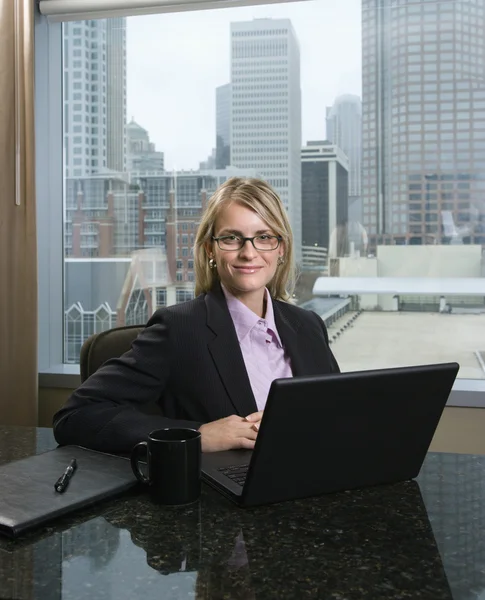 Ler affärskvinna med laptop — Stockfoto