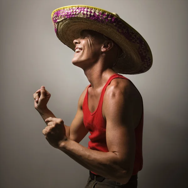 Dancing man wearing sombrero. — Stock Photo, Image