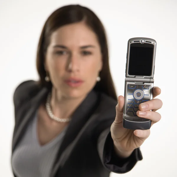 Woman and cell phone. — Stock Photo, Image