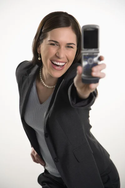 Woman and cell phone. — Stock Photo, Image