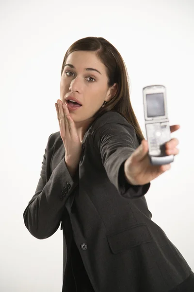 Kobieta i telefon komórkowy. — Zdjęcie stockowe