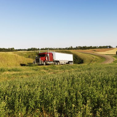 Semi truck on rural road. clipart