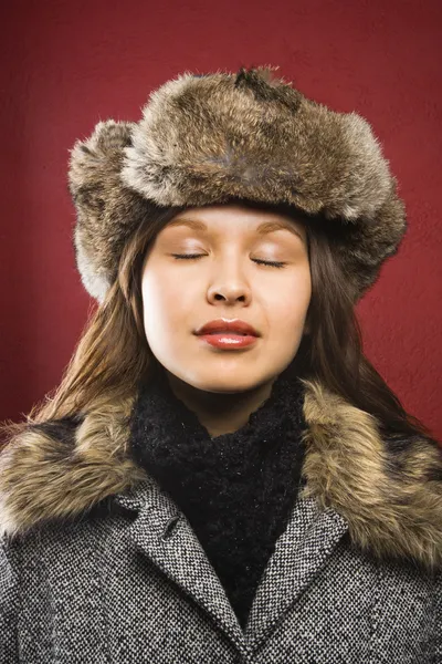 Woman in fur hat. — Stock Photo, Image
