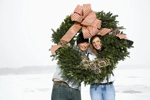 Young Couple with Wreath — Stock Photo, Image