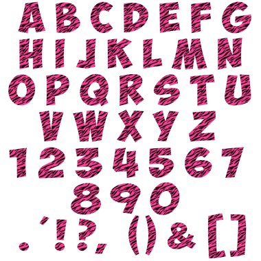 sıcak pembe zebra alfabesi harfleri, sayıları & sembolleri