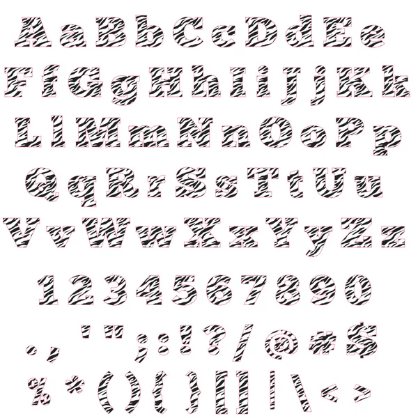 Letras, números e símbolos do alfabeto da zebra verde limão — Fotografia de Stock