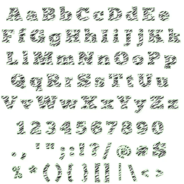 Kireç zebra alfabesi harfleri, sayıları & sembolleri — Stok fotoğraf