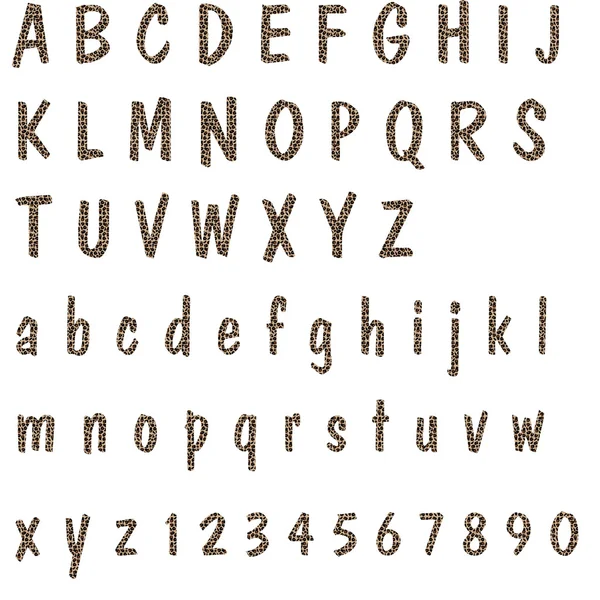 Lettere e numeri dell'alfabeto di stampa leopardata — Foto Stock