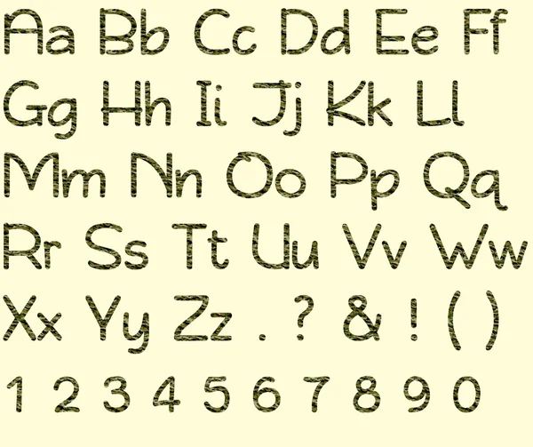 Letras y números del alfabeto verde del camuflaje —  Fotos de Stock