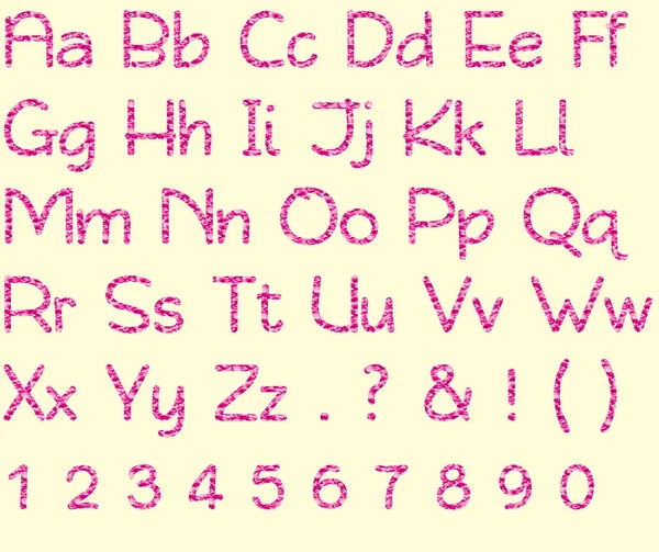 Рожевий Камо алфавіт букви і цифри — стокове фото