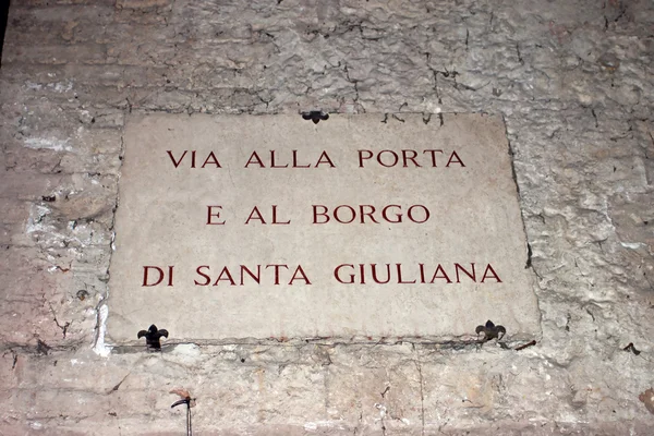 Sign in the center of the city of Perugia — Stock Photo, Image