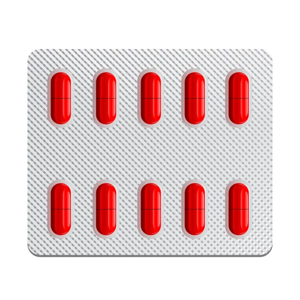 Cápsulas rojas médicas aisladas en blanco — Foto de Stock